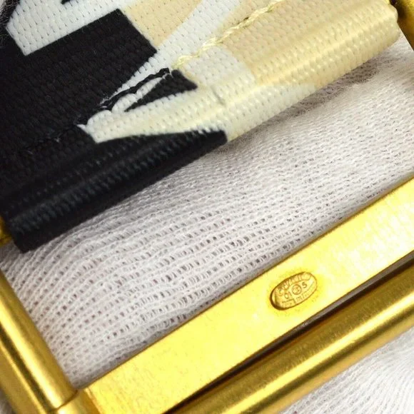 Authenticity Guarantee CHANEL CC Logos Buckle Belt Black Ivory Nylon 01S Authent - Picture 5 of 8